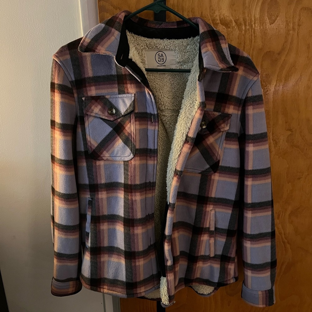Sage Collective Purple, Pink & Black Plaid Sherpa-Lined Jacket